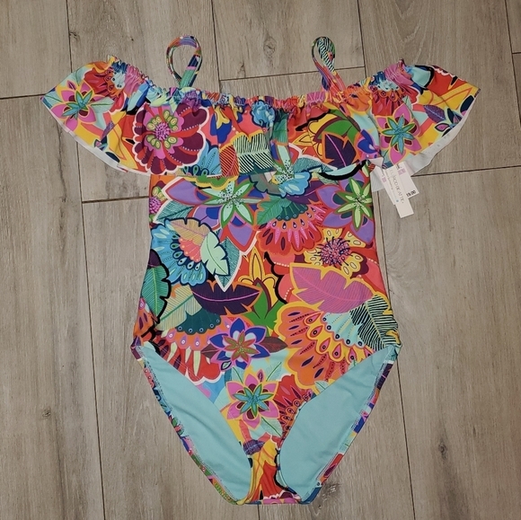 Bleu Rod Beattie Make It Pop off the shoulder Sz 6 ruffle swimsuit - Picture 11 of 15